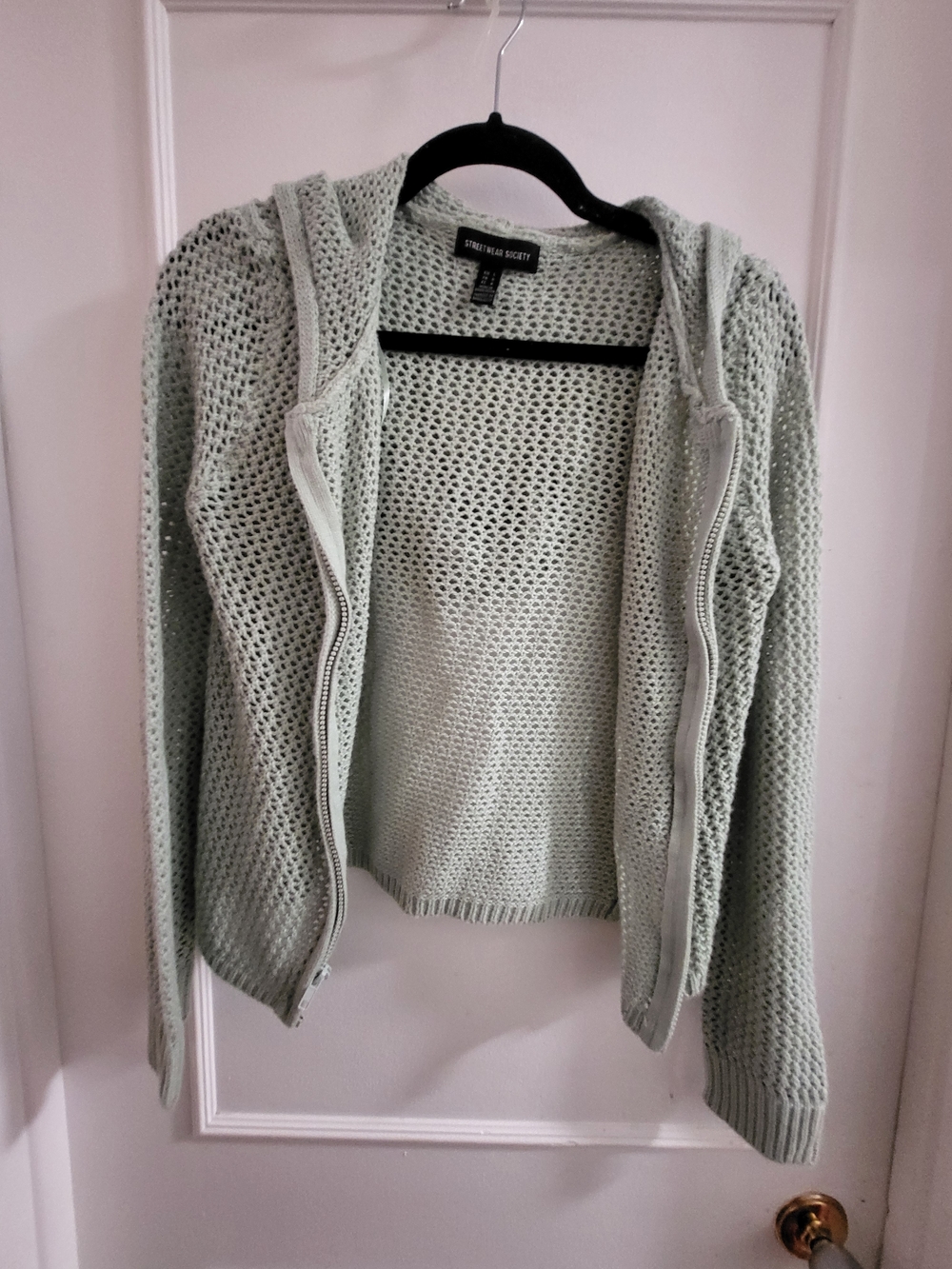Streetwear Society  Mint Open-Knit Zip Hoodie Sweater